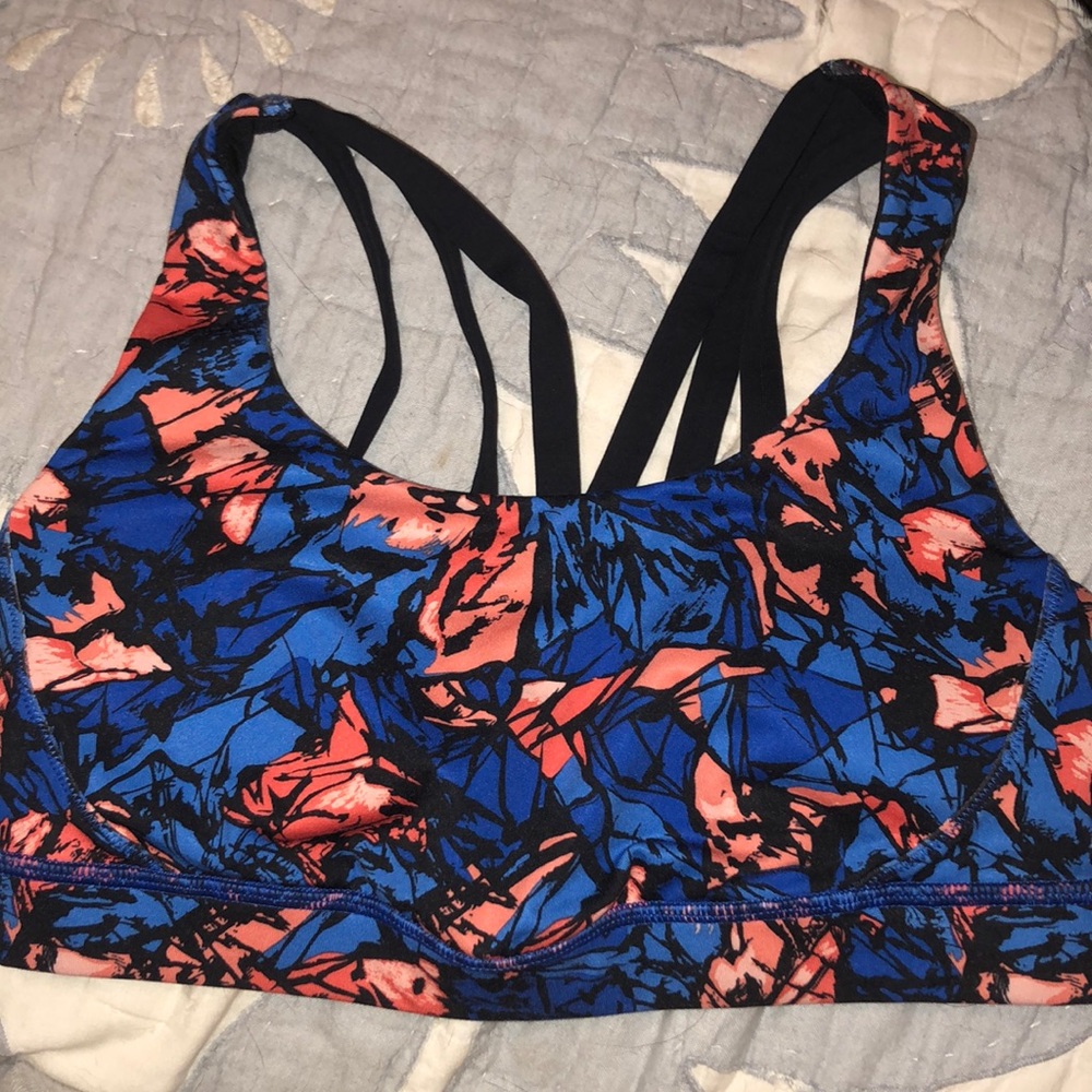 Lululemon pink & blue strappy sports bra size 6